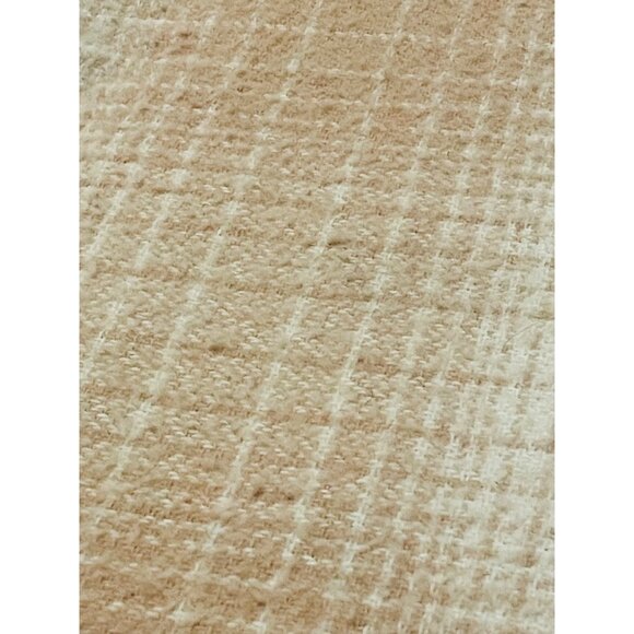 Faribo Wool Satin Vintage Beige Checkered Blanket 88.5" Faribault Fluff Loom - Picture 7 of 16
